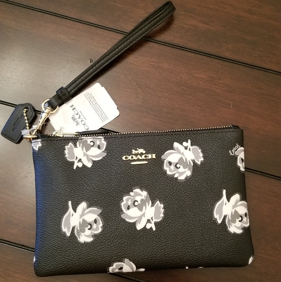 Coach Handbags - Coach black floral wristlet